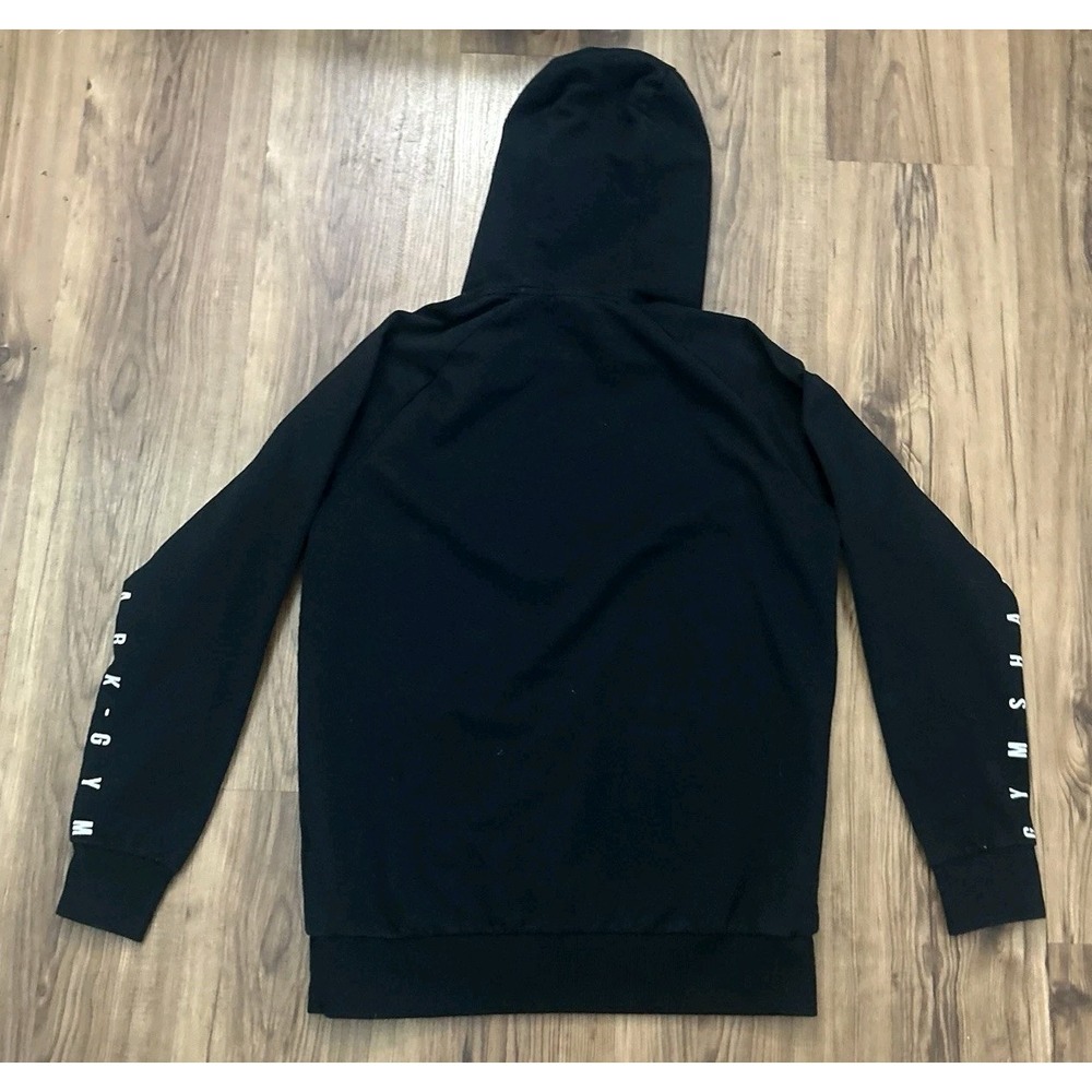 Gymshark Hoodie Mens Medium Black Tape Logo Spellout Sleeves Athletic Gym - Picture 4 of 11